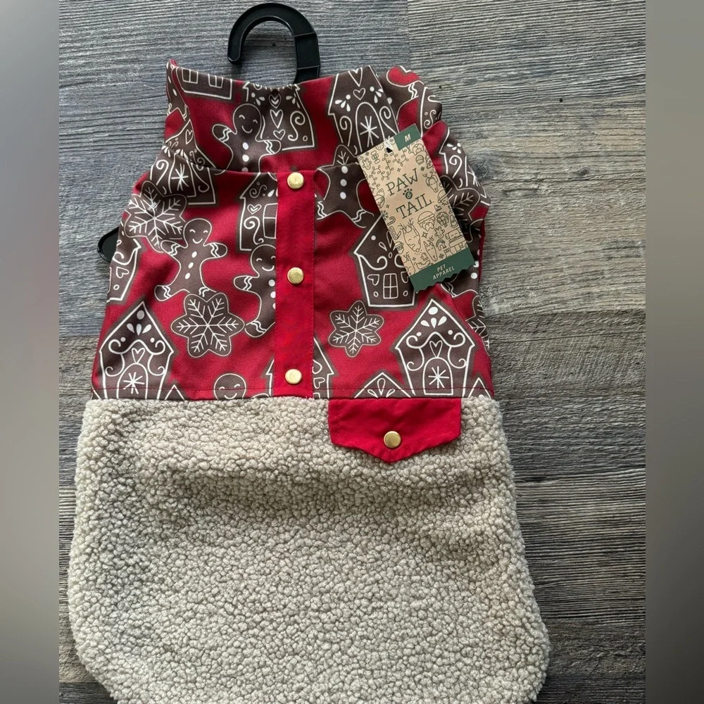 Paw &‎ Tail Red Gingerbread Dog Vest with Tan Sherpa Fur Christmas outfit medium